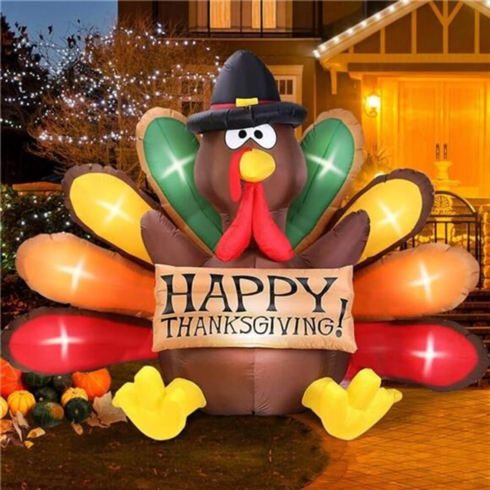 6FT Thanksgiving‎ Inflatables Turkey Decor with Pilgrim Hat & Colorful Tail